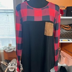 Red and black checked long sleeve top